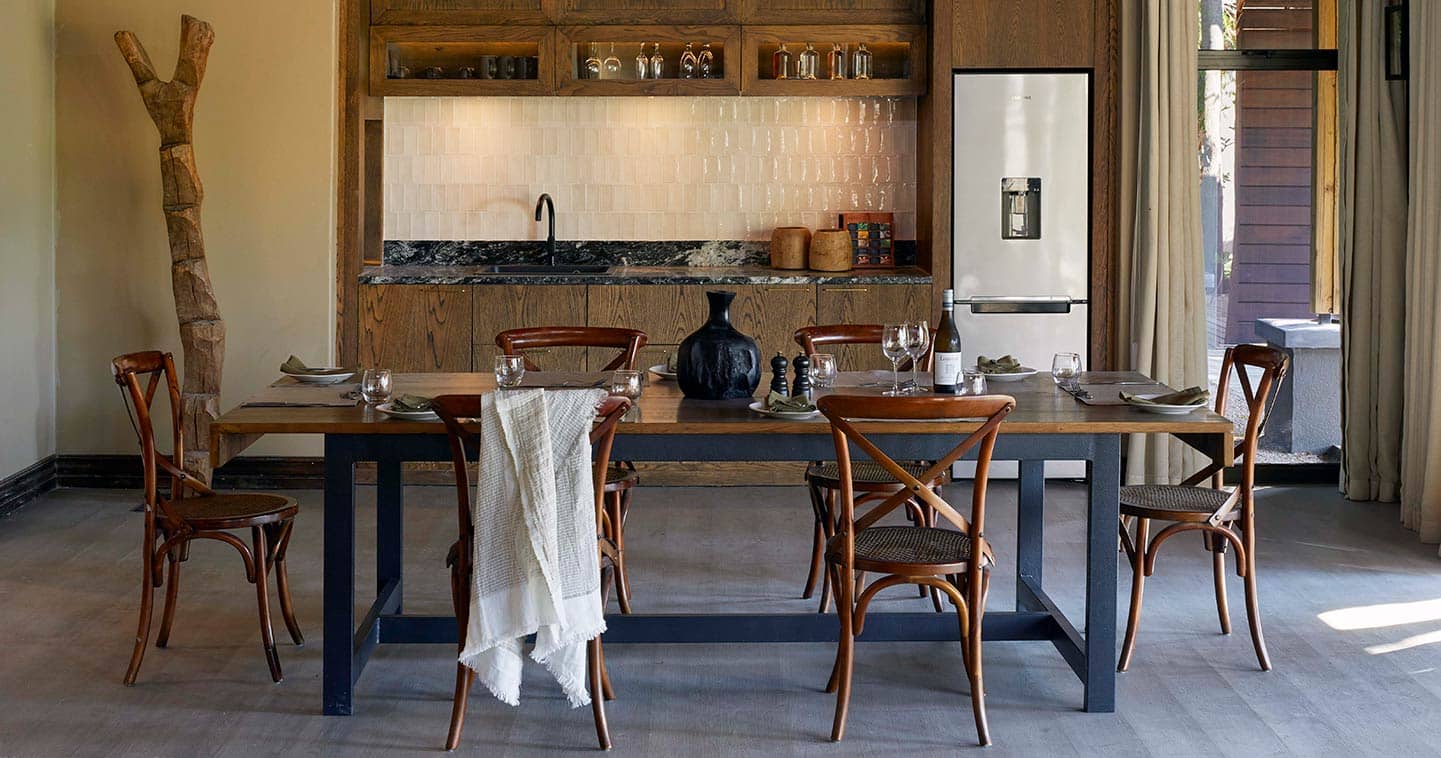 Dining room at Hinkwenu Residence at Lion Sands Tinga Lodge